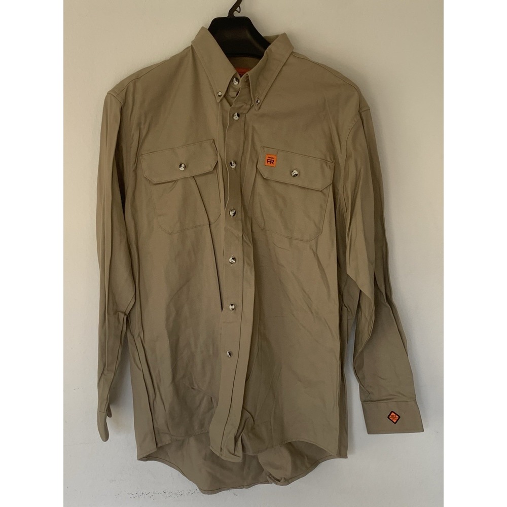 NWT Wrangler FR Flame-Resistant LS Solid Twill Work Shirt Brown L- Reg